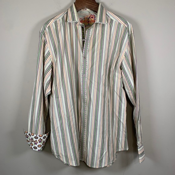Robert Graham Other - Robert Graham Green/Purple Stripe Long Sleeve Flip Cuff Button Down 2XL